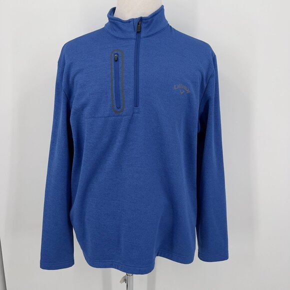 Callaway Mens Pullover Sweatshirt Jacket 1/4 Zip XL Extra Large Solid Blue Polye - Picture 2 of 10